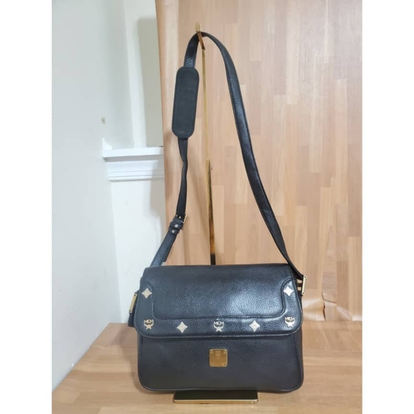 Authentic MCM Vintage Pebbled Studded Logo Motifs Flap Crossbody/ Should… - Picture 1 of 12
